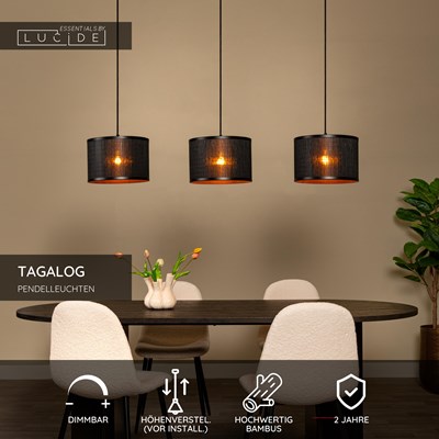 Lucide TAGALOG - Pendelleuchten - Ø 40 cm - 3xE27 - Schwarz | Essential